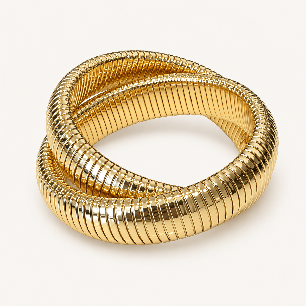 Double Wrap Gold Ribbed Bracelet