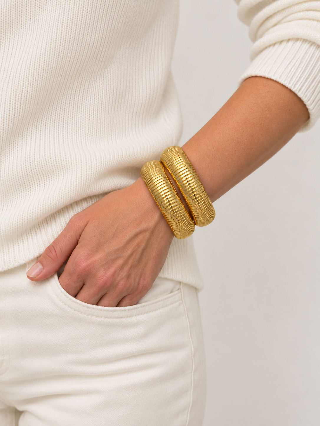 Half Round Gold Ribbed Cuff - Gold|Silver|Gunmetal
