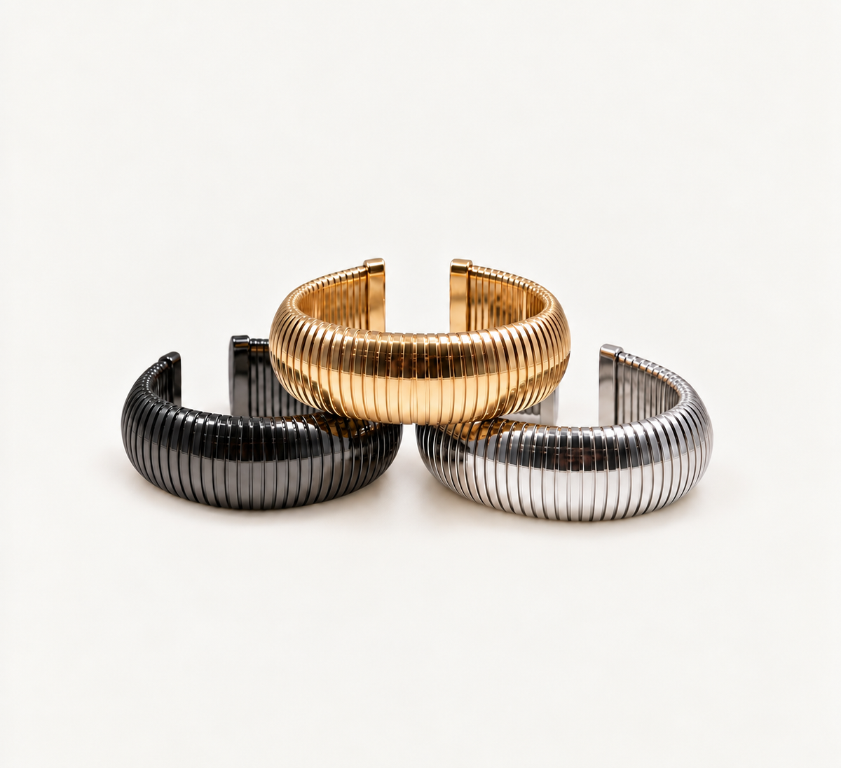 Half Round Gold Ribbed Cuff - Gold|Silver|Gunmetal
