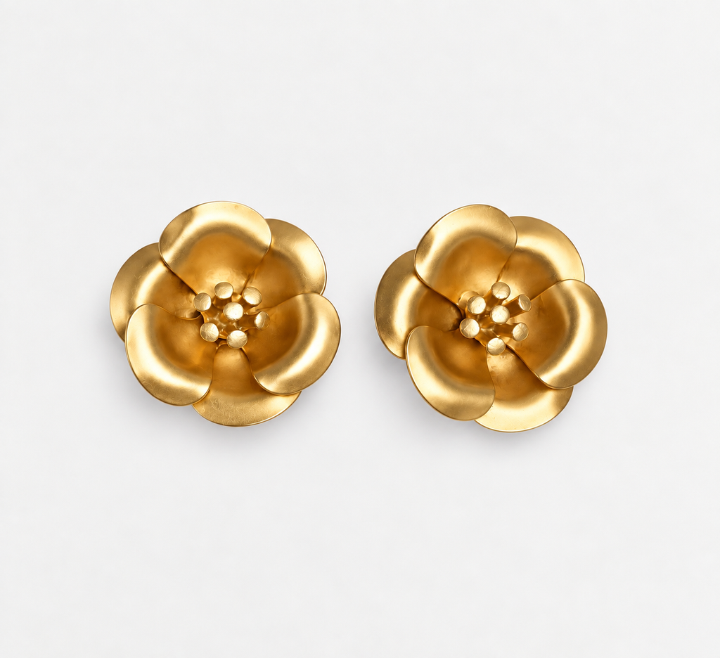 Vintage Brushed Gold Flower Clip-Ons