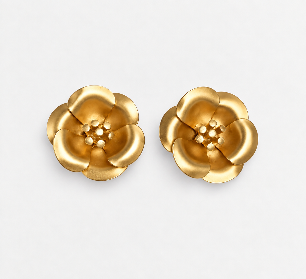 Vintage Brushed Gold Flower Clip-Ons