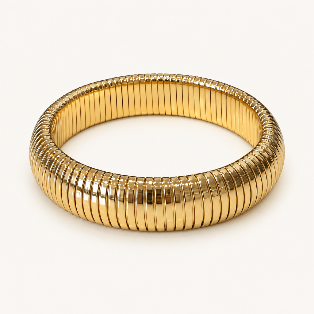 High-Gloss Gold Ribbed Bracelet