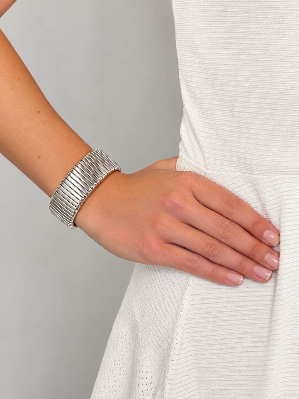 Flat Open Ribbed Cuff - Silver