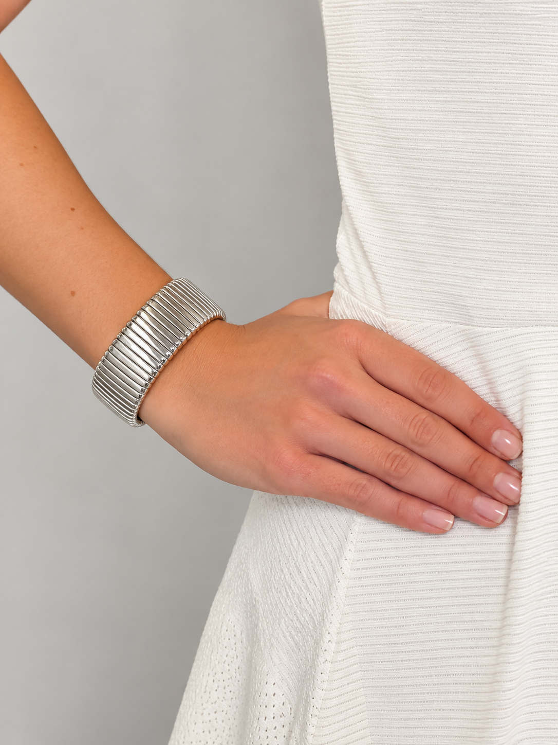 Flat Open Ribbed Cuff - Silver