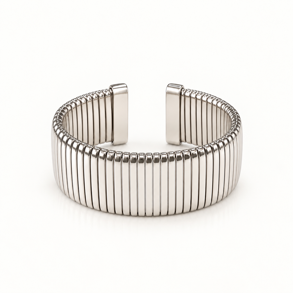 Flat Open Ribbed Cuff - Silver