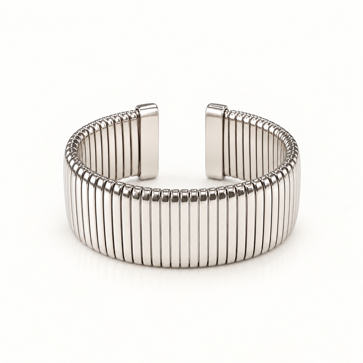 Flat Open Ribbed Cuff - Silver