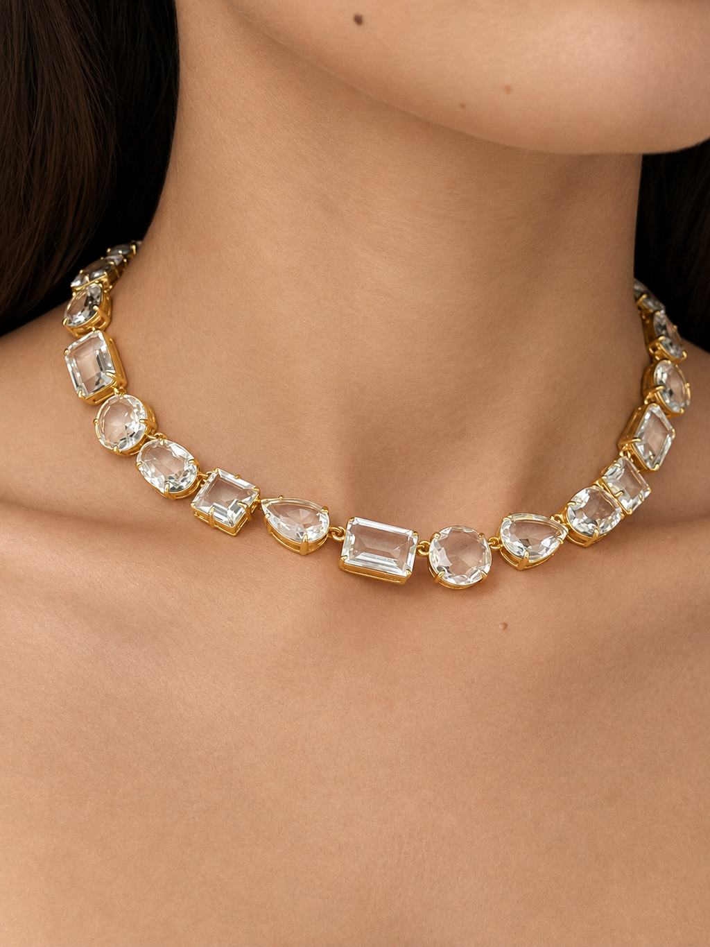 Farah Mixed-Cut Clear Quartz Necklace
