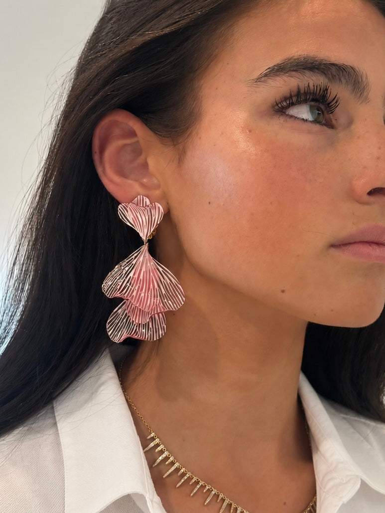 Cilea Paris Sculpted Anemone Earrings - Pink