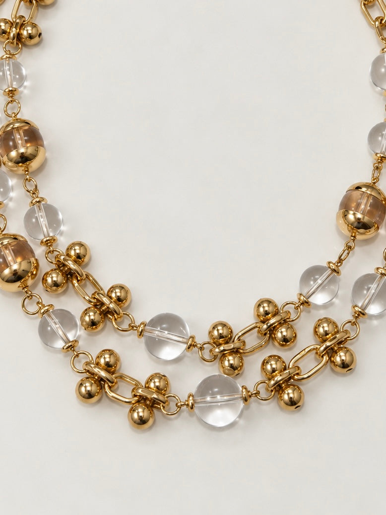Luici Clear Quartz & Gold Ball 42” Necklace