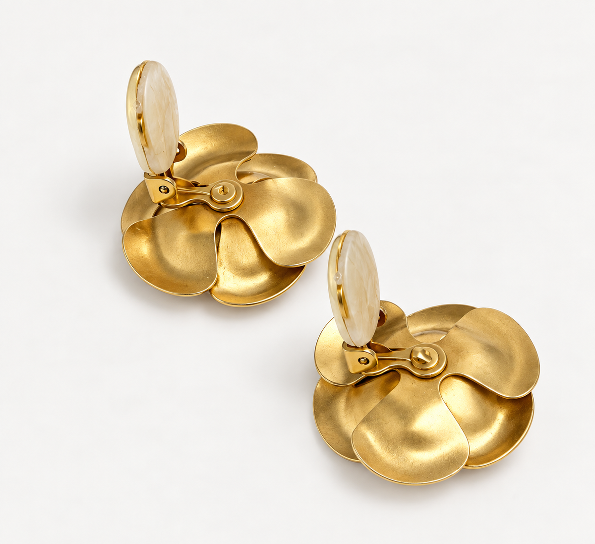 Vintage Brushed Gold Flower Clip-Ons