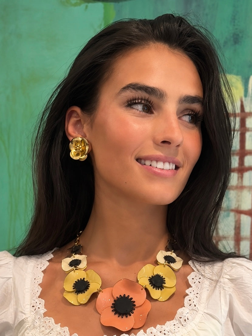 Vintage Brushed Gold Flower Clip-Ons