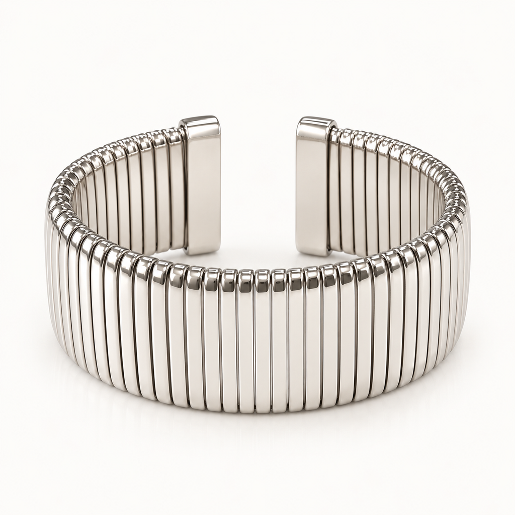 Flat Open Ribbed Cuff - Silver