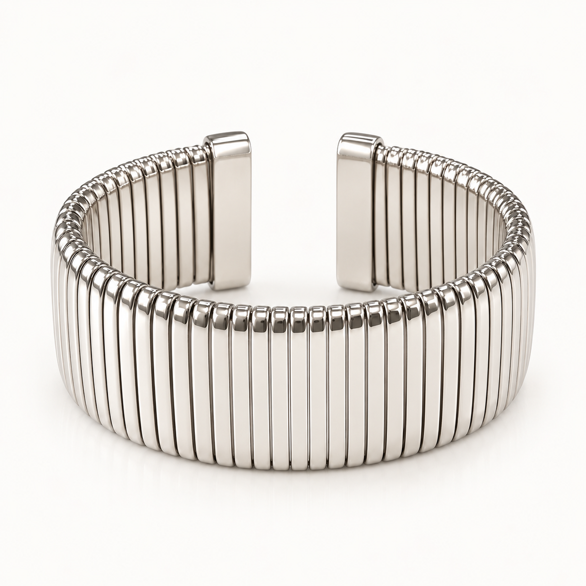 Flat Open Ribbed Cuff - Silver