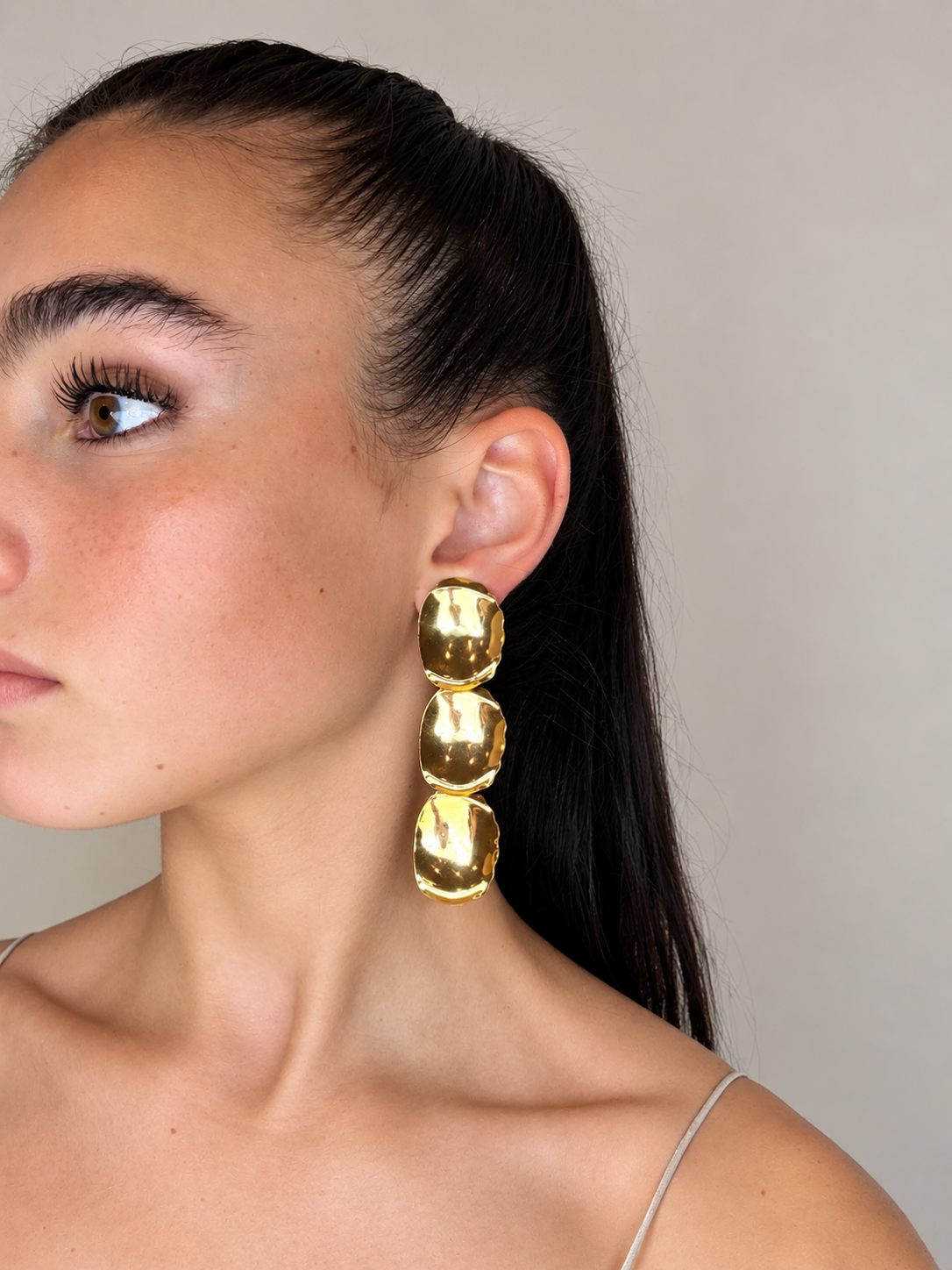 Triple Sculpted Gold Drop Earrings