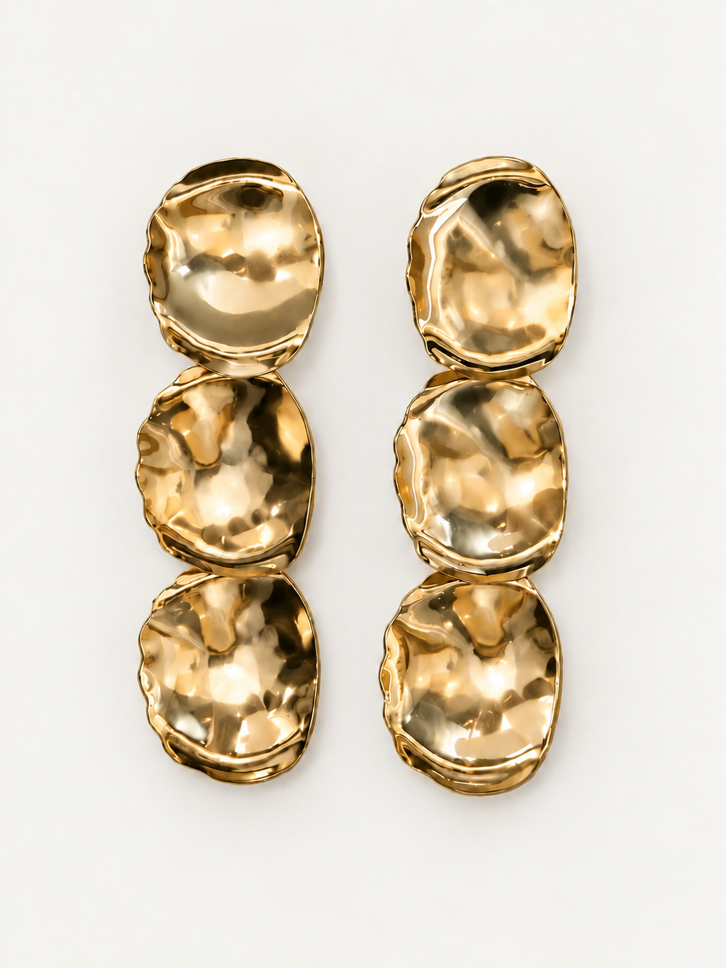 Triple Sculpted Gold Drop Earrings