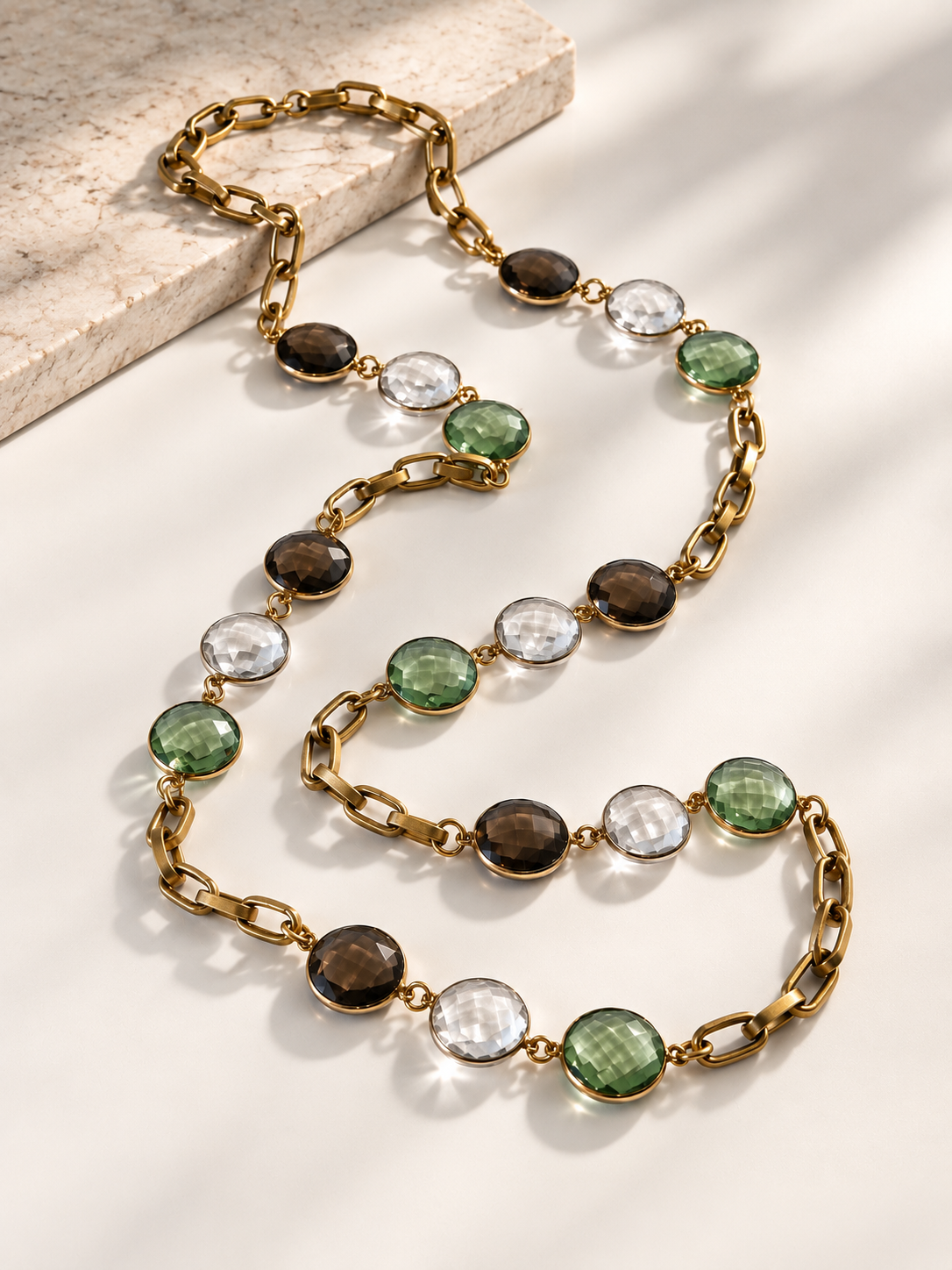 The Vivienne Necklace - Green Quartz & Smoky Quartz