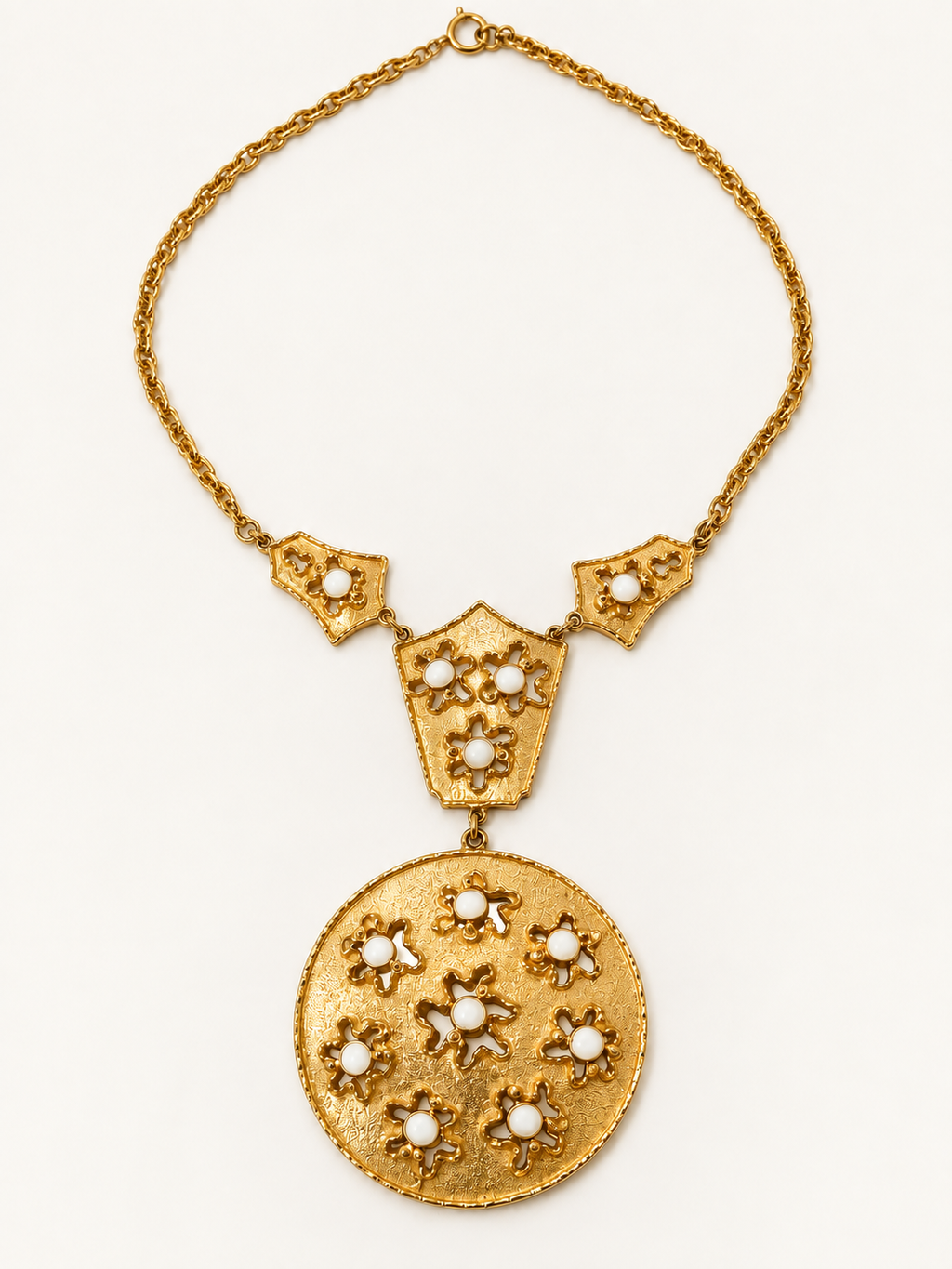 Vintage White Agate Medallion Necklace