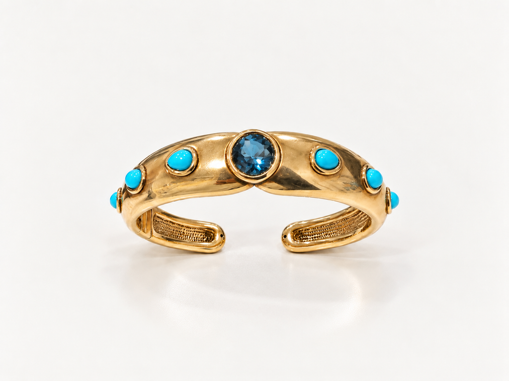 Vintage London Blue Topaz & Turquoise Hinged Cuff