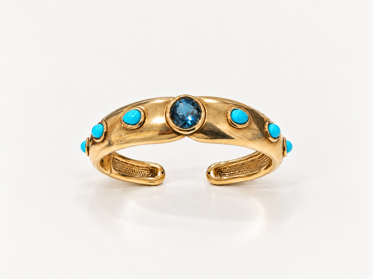 Vintage London Blue Topaz & Turquoise Hinged Cuff