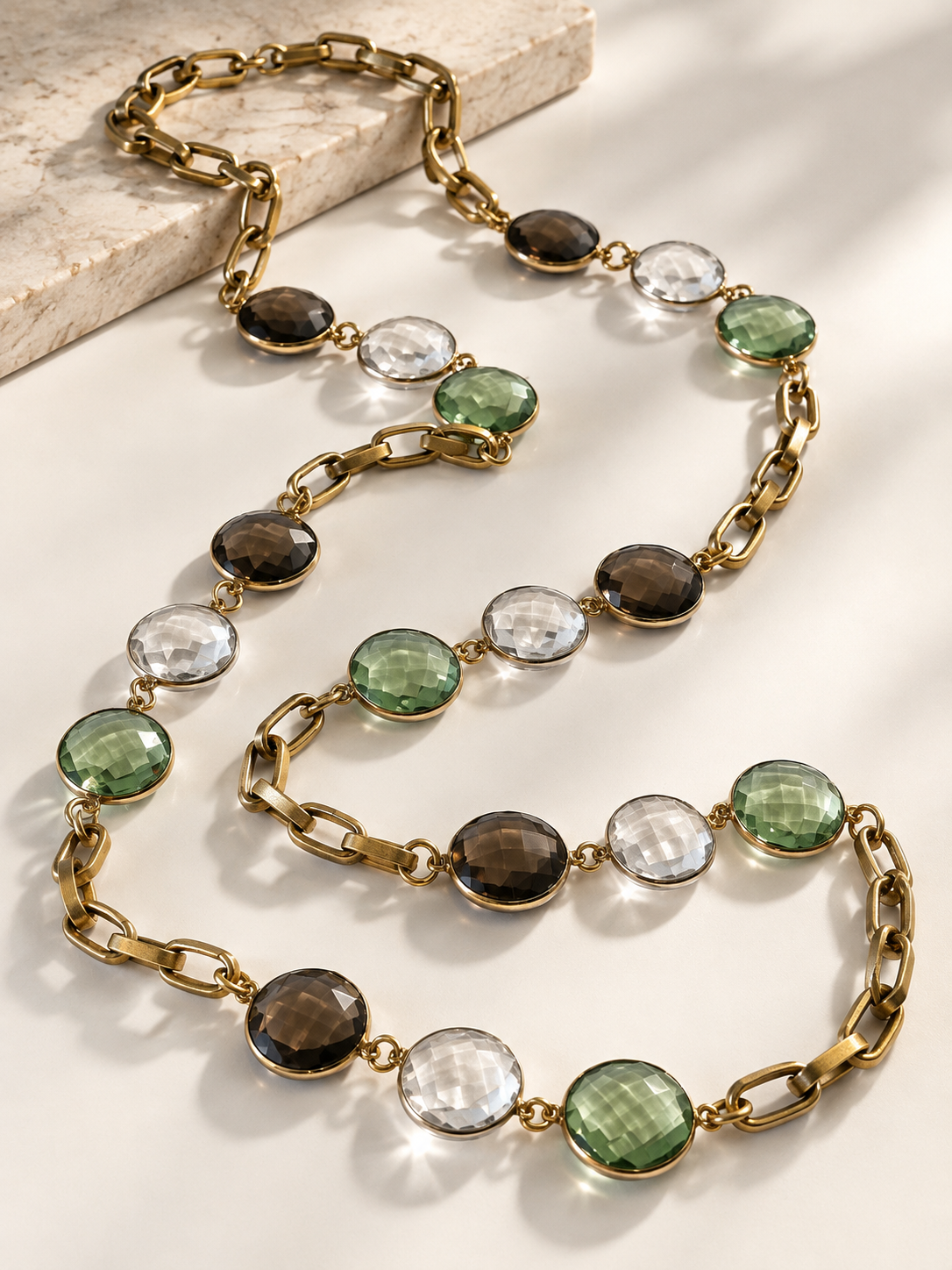 The Vivienne Necklace - Green Quartz & Smoky Quartz