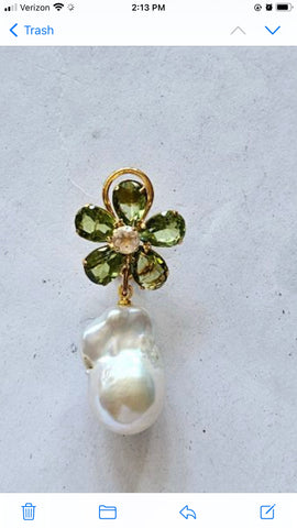 Baroque Pearl Peridot Flower Top Earrings
