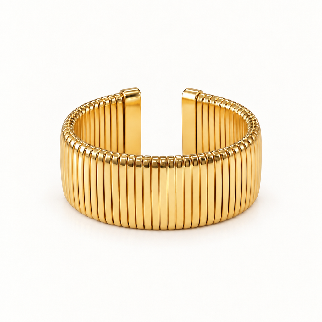 Flat Open Ribbed Cuff - Gold