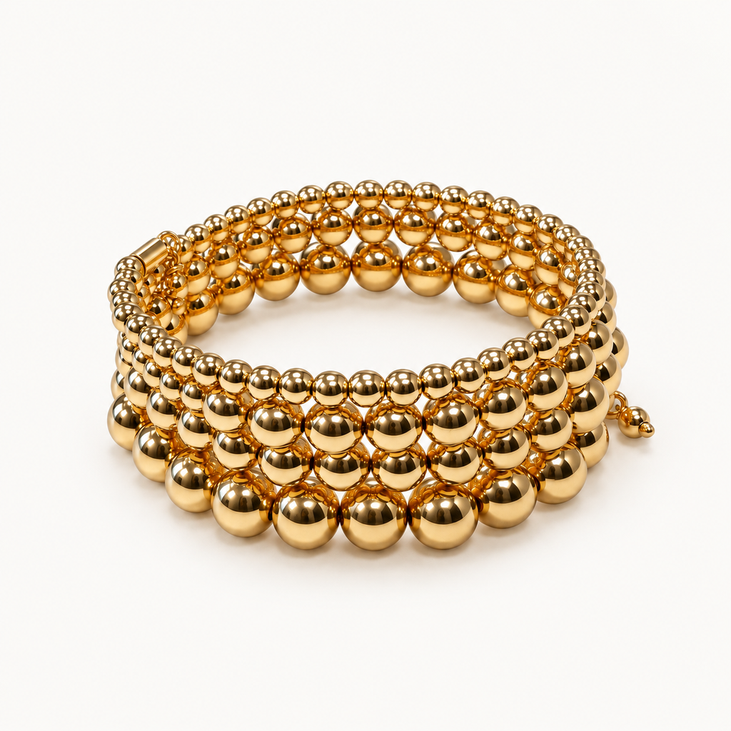 Gold Multi-Wrap Beaded Coil Bracelet