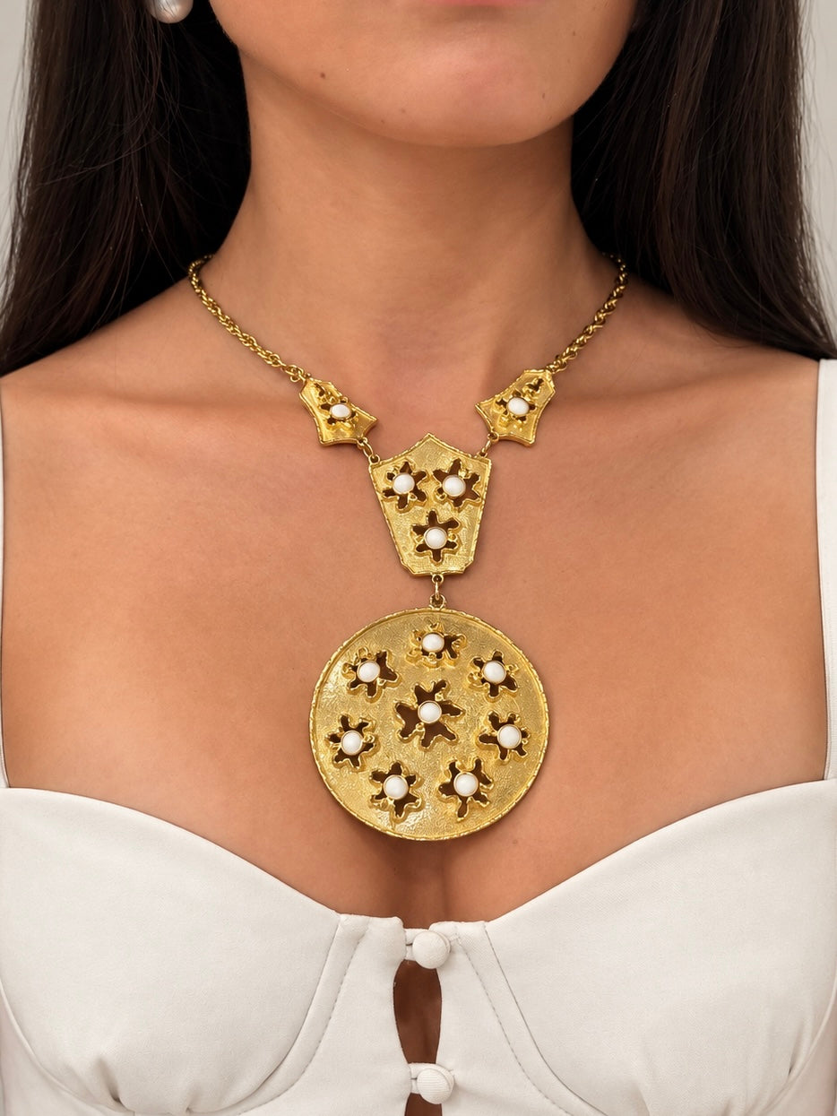Vintage White Agate Medallion Necklace