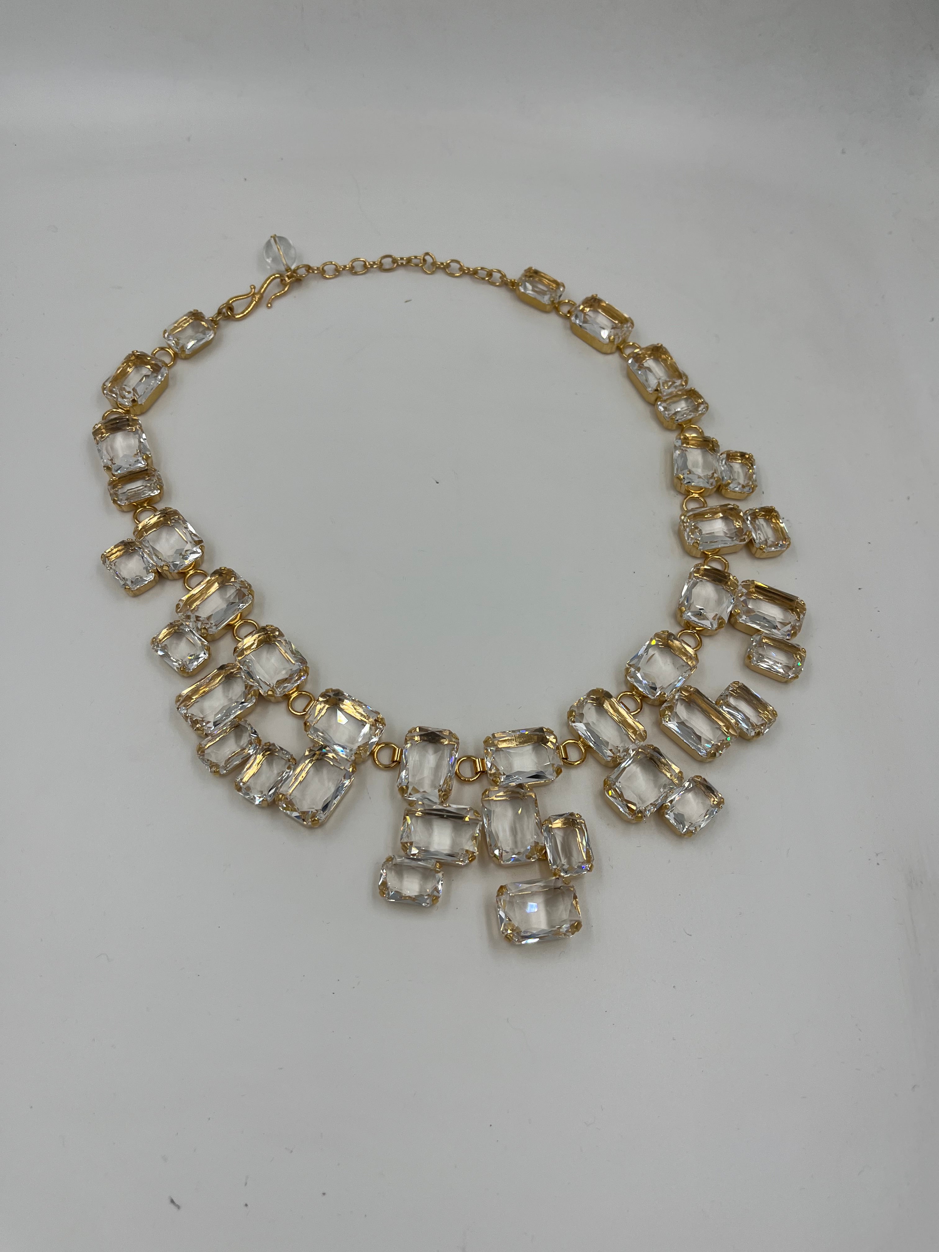 Clear Crystal Statement Necklace handmade in France.
