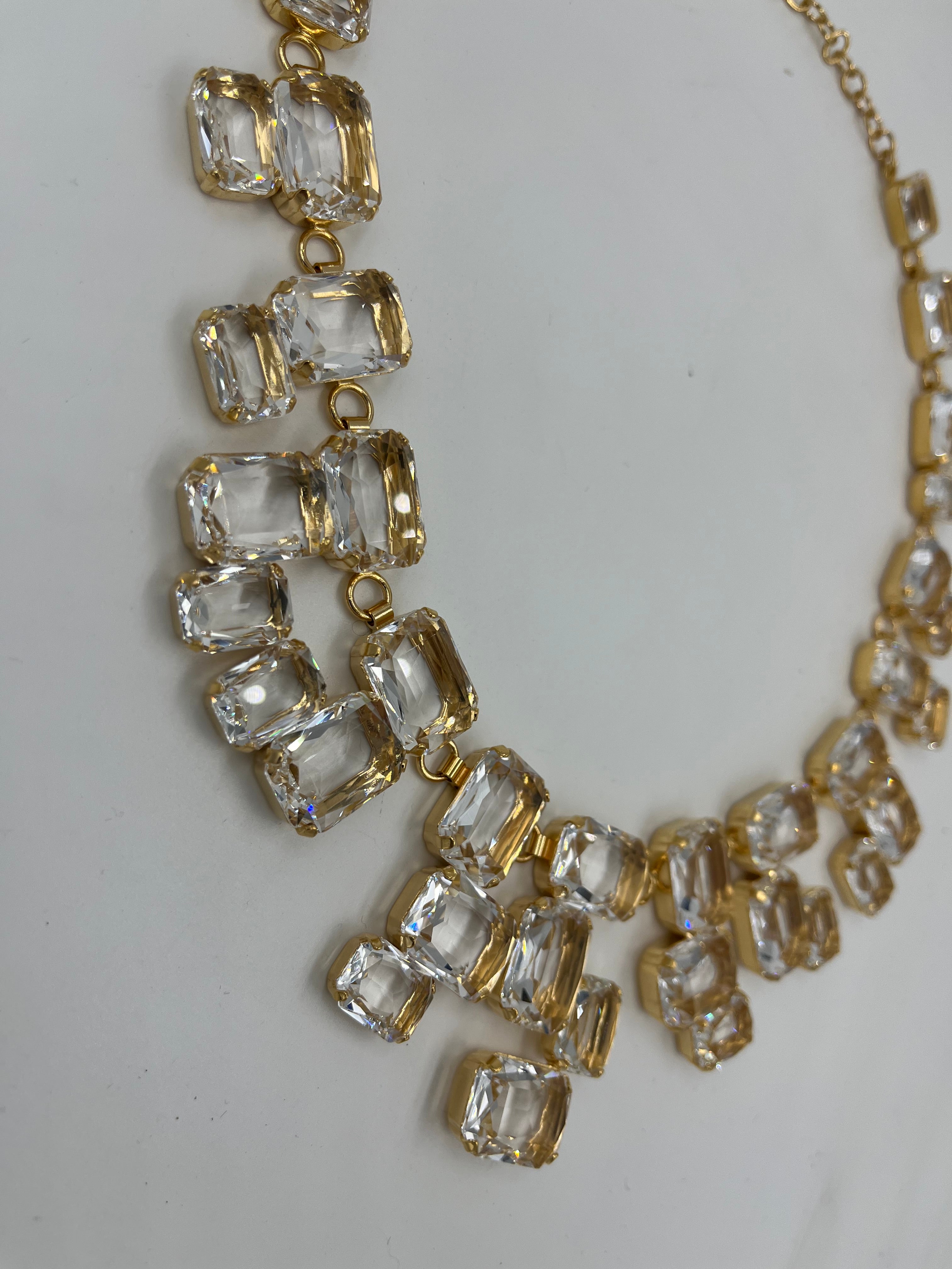 Clear Crystal Statement Necklace handmade in France.