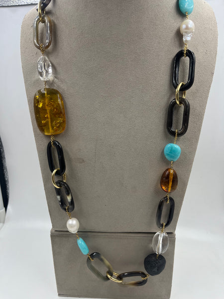 Semi-Precious Stones on Buffalo Horn Necklace