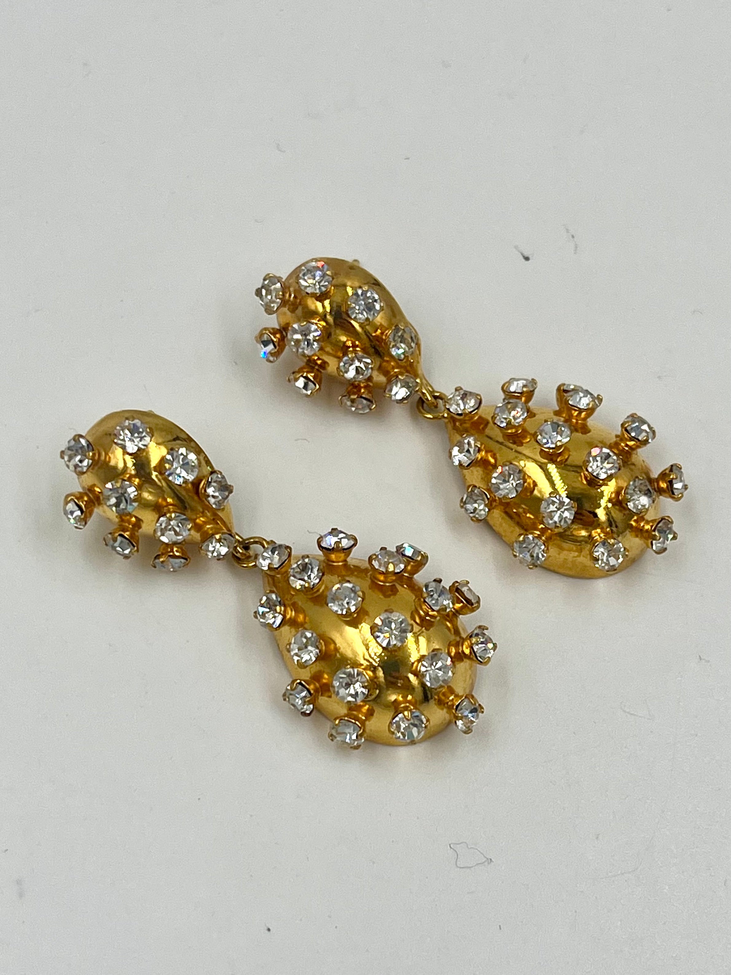 Gold & Crystal double drop earrings
