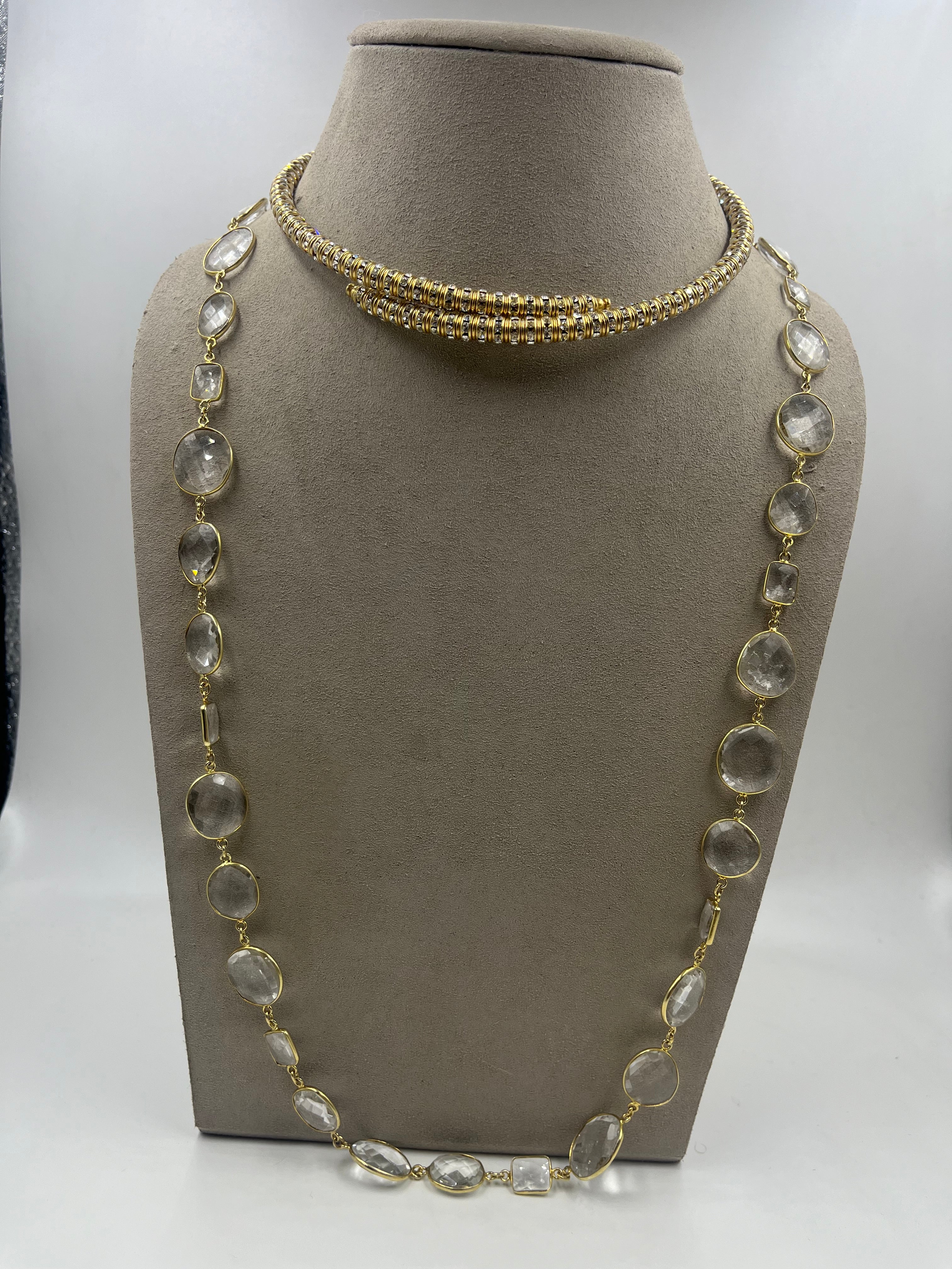 French Crystal Gold Wrap Necklace