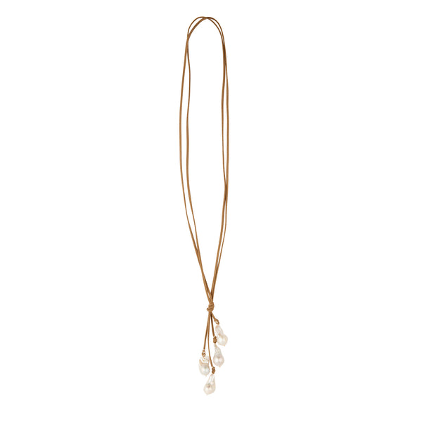 Baroque Pearl Tan Suede Lariat