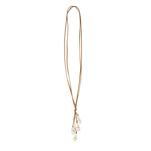 Baroque Pearl Tan Suede Lariat