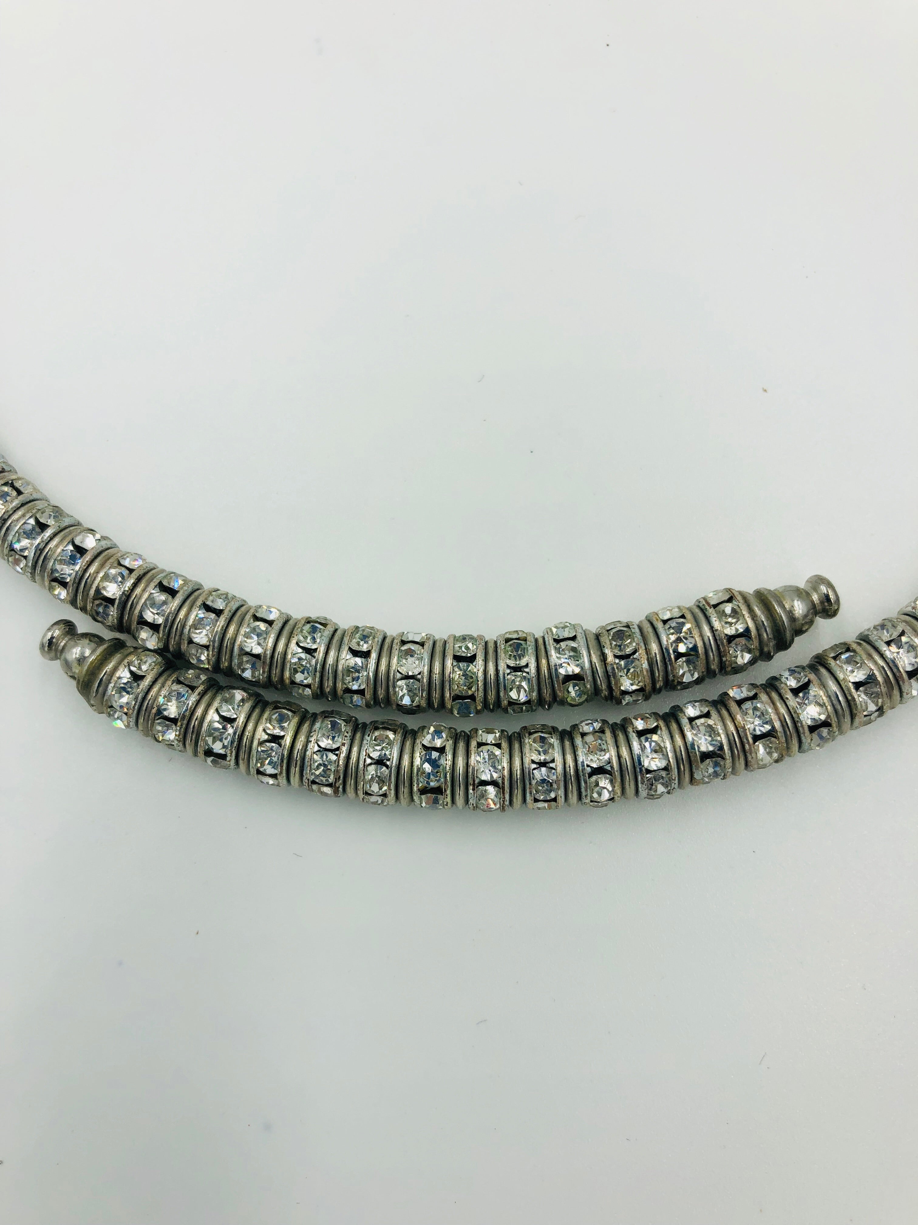 French Crystal Memory Wire Silver Necklace
