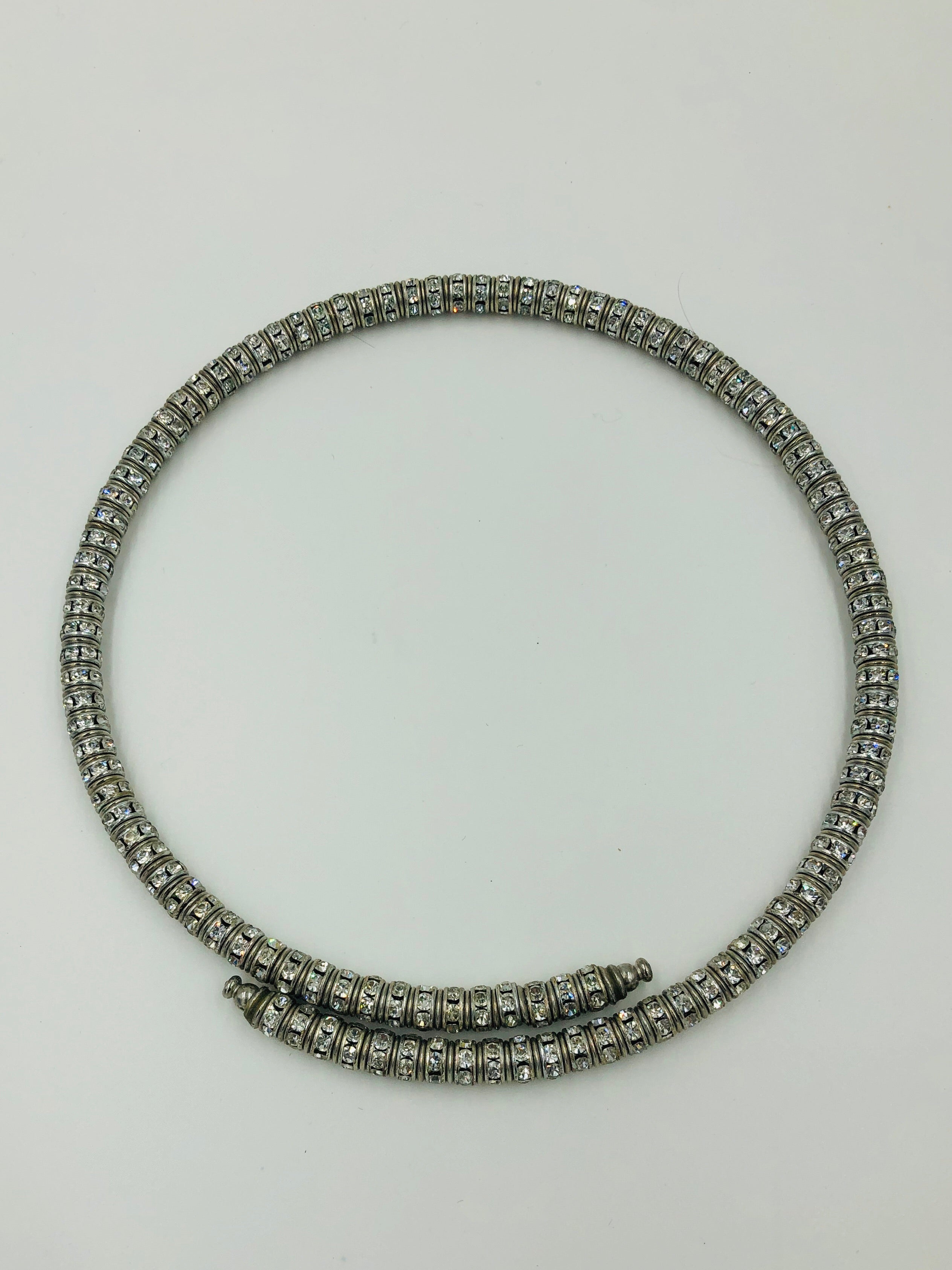 French Crystal Memory Wire Silver Necklace