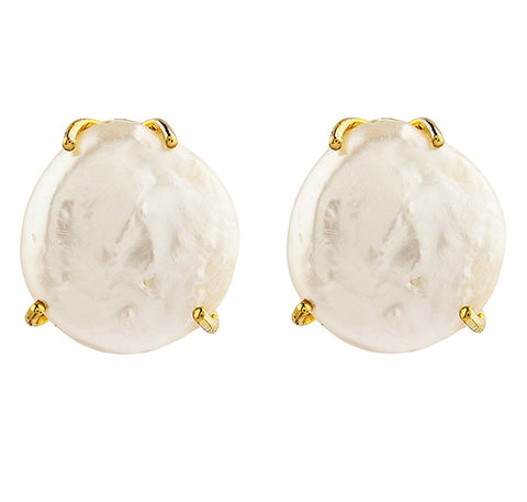 White Coin Pearl Earrings